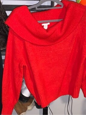 H&M Divided Bright Red/Orange Off-the-Shoulder Knit Sweater